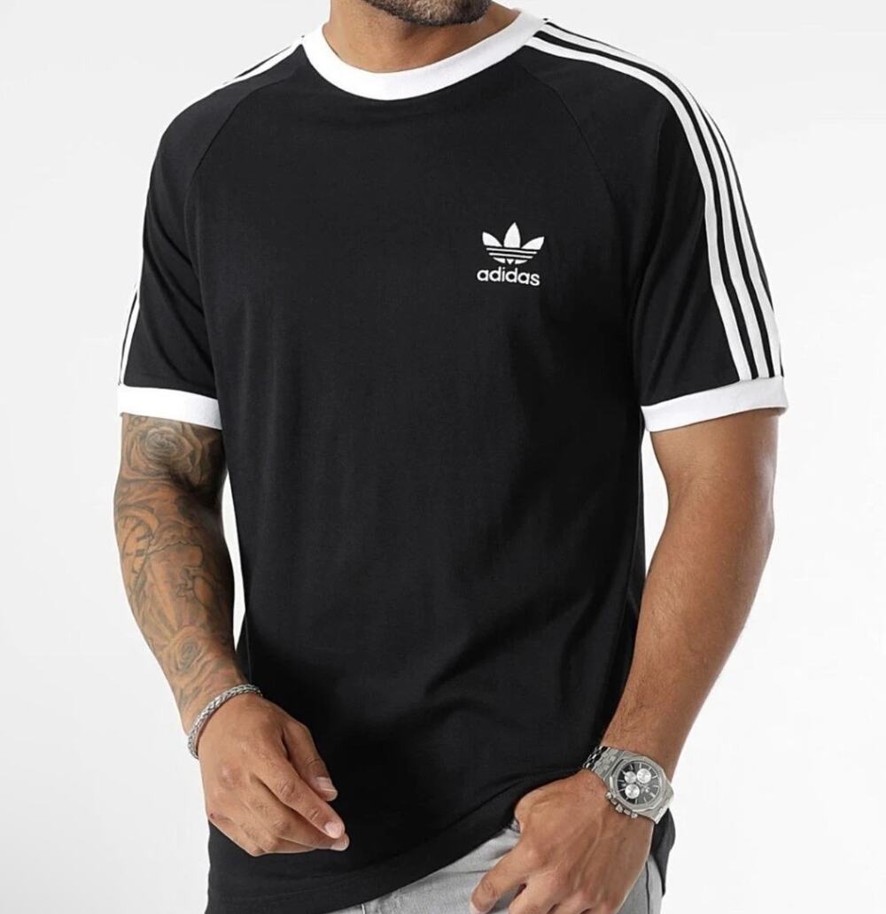 Adidas Originals 3-Stripes California Trefoil XL Tee Shirt Raglan Sleeve Black